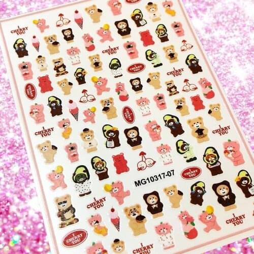 Newest 3D Bear Nail Stickers Decals Colorful Cute Design Adhesive Stickers Nail Art Decoration HL167