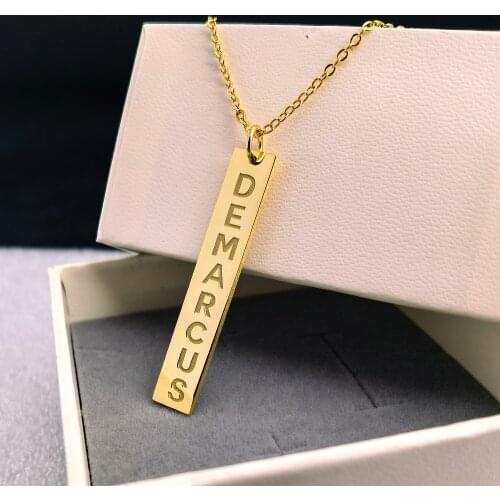 Personalized Necklace Vertical Bar Nameplate Custom Initial Letter Pedant Mom Gift