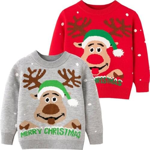 Elk Deer Merry Christmas For Boys Cotton Warm Toddler Pullover Girls Knitted Wear Fall Winter Children Kids Clothes