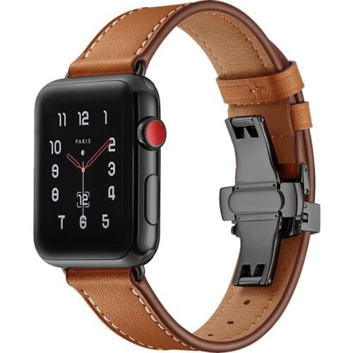 Genuine Leather strap for apple watch band 4 5 42mm 38mm 44mm 40mm belt Butterfly buckle bracelet for iwatch 5/4/3/2/1 watchband
