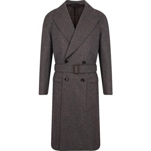 Woolen Overcoat Winter Mens Solid Thick Double Breasted Belt Loose Warm Long-Length Trench Coat Male Jacket 2021 New