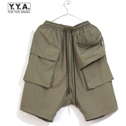 Hip Hop Loose Cargo Shorts Men Quick Dry Casual Sweatpants Knee Length Elastic Waist Multi-Pocket Streetwear Harem Shorts Male