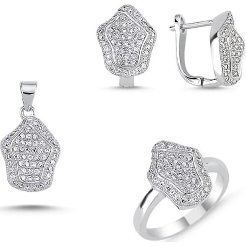 Silverlina Sterling Silver Zircon Set: Ring, Earring, Pendant