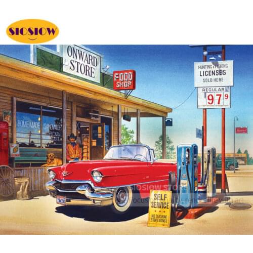 SIOSIOW Diamond Painting Full Square Car Diamond Embroidery Old American Scenery Cross Stitch Handicraft Rhinestones Home Decor