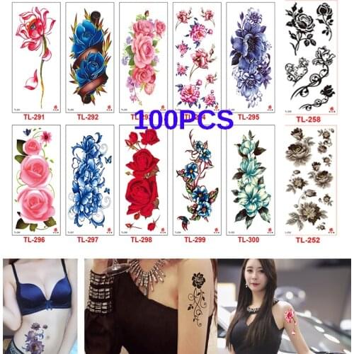 100X Sheets New Flowers 3D Waterproof Temporary Tattoos For Women Girl Body Art Sleeve DIY Stickers Glitter Tattoo Beauty Exotic