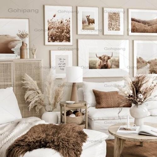 Grass Plant Pastoral Scenery Picture Animal Wall Art Canvas Painting Minimalist Modern Nordic Posters and Prints for Home Decor