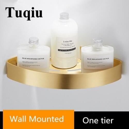 Tuqiu Bathroom Shelf Cosmetic Rack With Single Lever Brushed Gold Bath Corner Basket Wall Mounted Aluminum Bathroom Rack Shelf