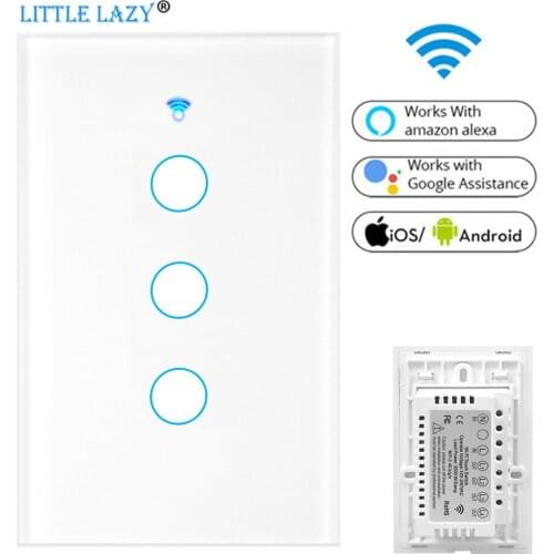 US 3gang Wifi Smart Wall Switch Touch Glass Panel Voice control Support TUYA remote control Alexa Google Home 100-240V