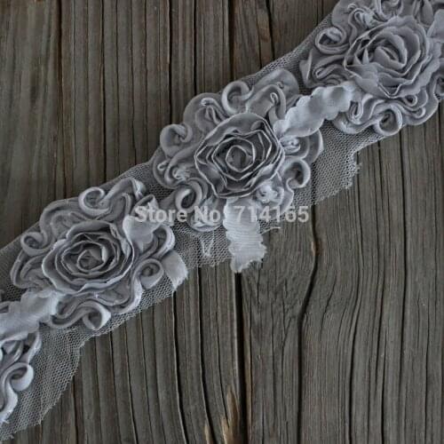 Swirl shabby flower trim Chiffon Rose flower trims,rose chiffon flower 1 yard