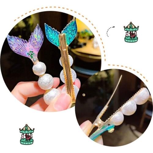 Women Girls Cute Pearls Fish Tail Barrettes Sweet Headband Mermaid Ornament Clips Hairpins Kids Fashion Hair Accessories
