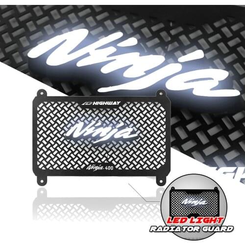 LED Light Bumb Motorcycle Radiator Grille Cover Guard Aluminum Oil Cooler Protection Protetor for KAWASAKI NINJA 400 18-20 Z400