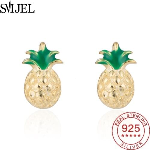 SMJEL 100% 925 Sterling Silver Trendy Pineapple Earrings for Women Fashion Earrings Gold Jewelry Birthday Party Earrings