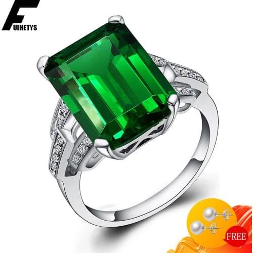 Bali Jelry Classic Rings for Women 925 Silver Jewelry Rectangle Shaped Emerald Zircon Gemstone Accessory Wedding Engagement Ring