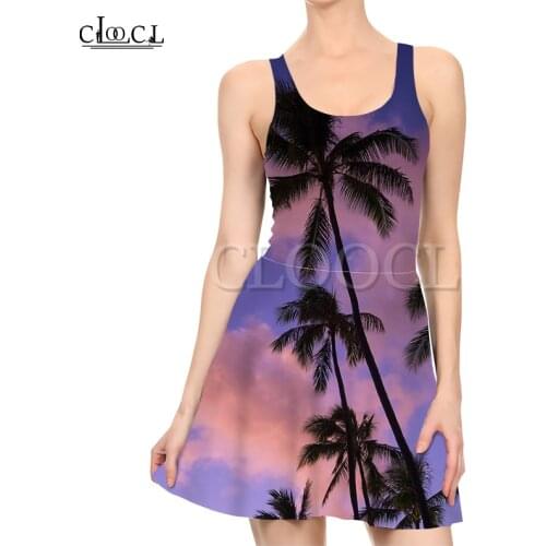 CLOOCL Sandy Beach Women 3D Print Harajuku Gown Palm Tree Sun Leisure Party Sexy Fashion Summer Woman Clothing Hip Dress