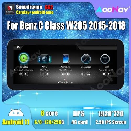 12.3 inch Wireless Carplay Android 11.0 Car Radio For Mercedes Benz C Class W205 2015-2018 GPS Multimedia Player