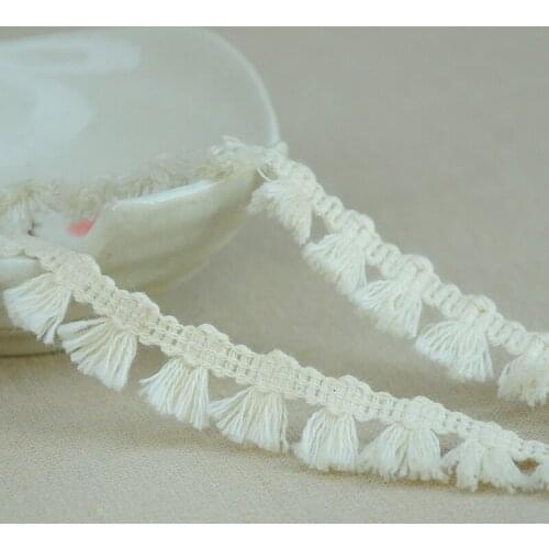 2M 1.6CM Wide Beige Black Cotton Thread 3D Lace Fabric Weaved Ribbon Tassel DIY Material Curtains Garment Accessories Decoration