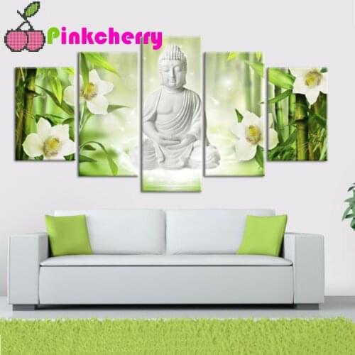5 Panel Buddha Wall Art Multi-Panel 5D Diamond Painting Full Square/Round 3d Diamond Embroidery Portrait Puzzle Mosaic Set,k1236