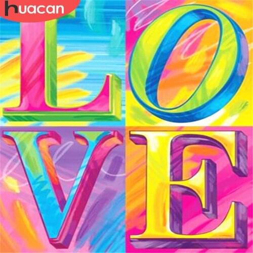 HUACAN Diamond Painting Love Diamond Embroidery Mosaic Colorful Text Rhinestones Picture Decoration For Home