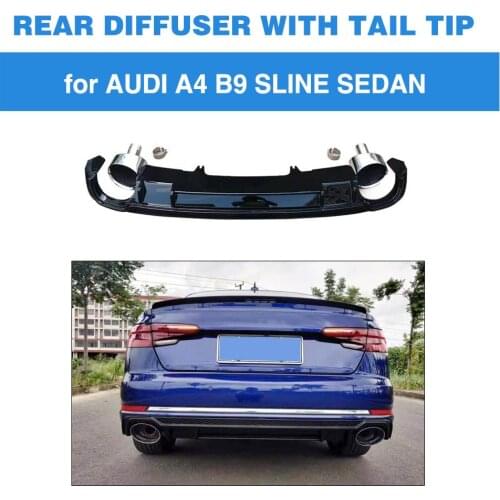 Car Rear Bumper Lip Diffuser For Audi A4 B9 S-line S4 2017 2018 2019 Rear Diffuser Spoiler Gloss Black with Silver Exhaust Tips