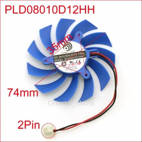 Free Shipping PLD08010D12HH 12V 0.35A 75mm 2Wire 2Pin For Graphics Card Cooling Fan
