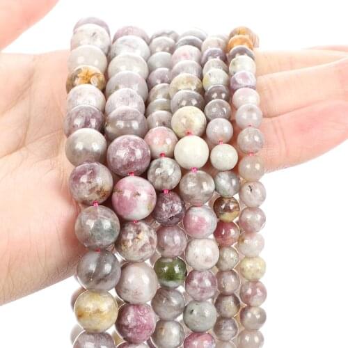 High Quality 6-10mm Natural Stone Bead For Jewelry Making DIY Round Plum Tourmaline Stone Bead Charm Bracelet Necklace Handmade