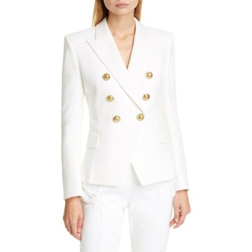 Double Breasted Blazers Femme 2021 Women Slim Suit Jacket Female White Long Sleeve Coat Elegant Office Lady Casual Business Suit
