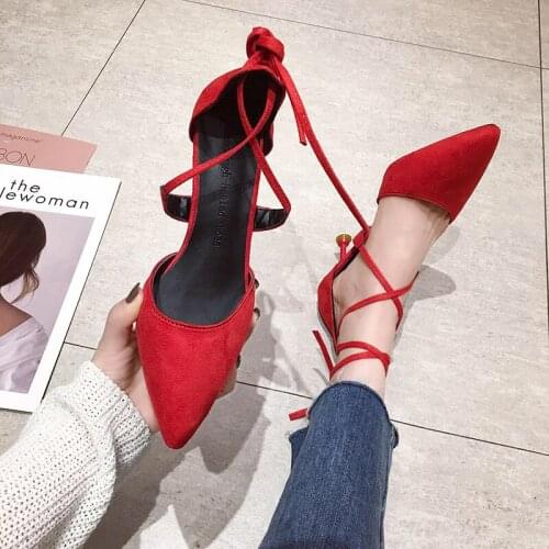 Elegant Woman Pointed Woman Shoes zapatos tacon mujer Strappy Pumps Sexy Retro Stiletto Female Lace Up Concise Elegant U18-76