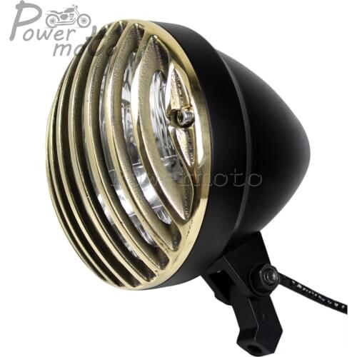 Motorcycle 6.5 Inch Black Motorcycle Head light With Grille Headlight Crime Prison Scene Choppers Brass Grilled Headlamp