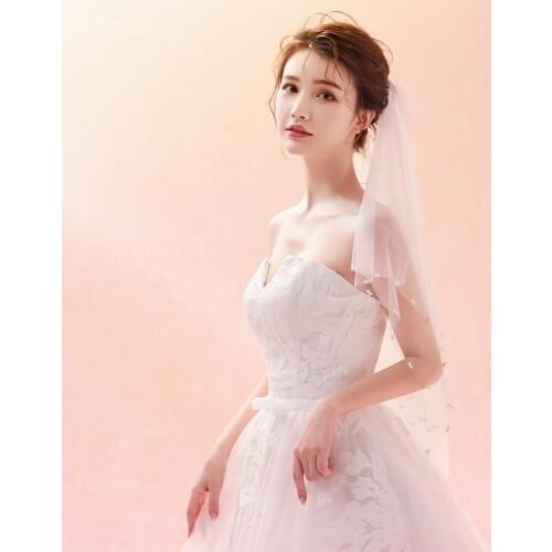 LZP374 Ivory Wedding Veil 1.5 Meters Pearls Bridal Veil Two Layer Tulle Veil Veu De Noiva