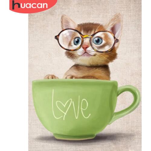 Huacan Official Store Diamond Embroidery Cat Diamond Embroidery Full Set Animal Diamond Mosaic Rhinestones Pictures Hobbies