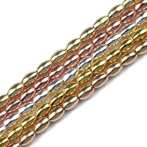 JHNBY Oval Ellipse Rose Gold Silvers Hematite Natural Stone 8X5mm Spacer Loose Beads For Jewelry Making Diy bracelet Accessories