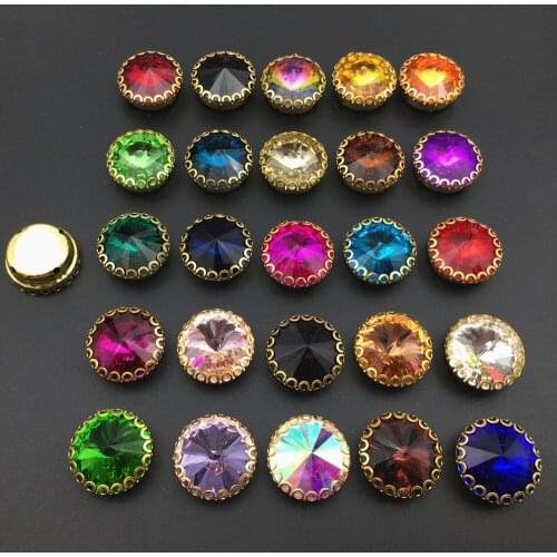 Round Rivoli Golden Lace Claw Sew On Rhinestones All Size Crystal Colorful Glass Sewing Stones Clothes Jewellery for DIY Garment
