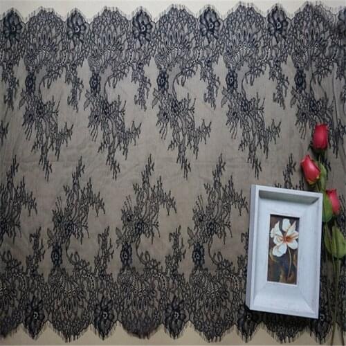 23.6" Wide 3 Meters Black/White Chantilly Eyelash Lace Trim Embroidery Mesh Lace Fabric For Bridal Dress, Lingerie