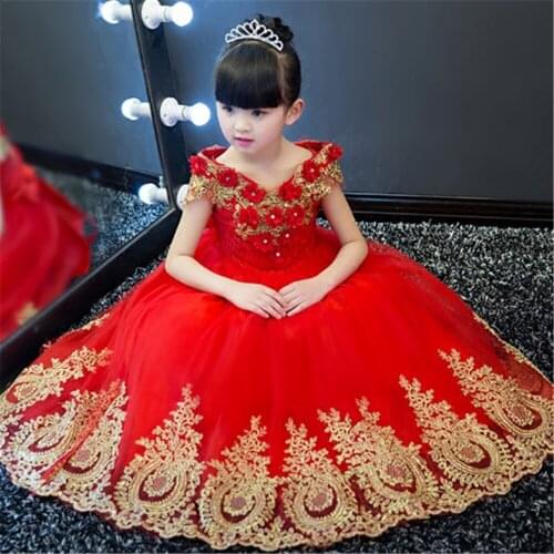 Lace Flower Girl Dresses Off Shoulder 3D Floral Appliques Beads Princess Little Girls Pageant Gown First Communion Dress