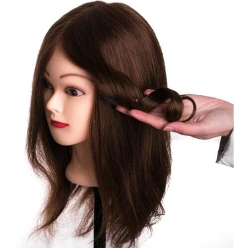 Real human hair head dolls for hairdressers training head professional Mannequin +clamp