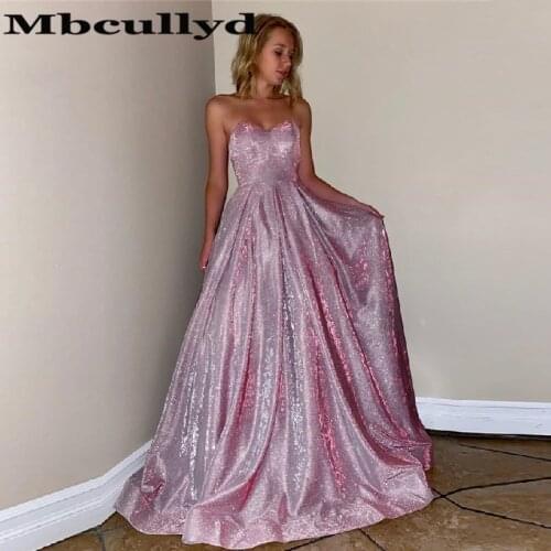 Mbcullyd Shining Prom Dress 2020 Open Back Long Sweep Train A Line Evening Dresses For Women Sweetheart Sequined Robe De Soiree