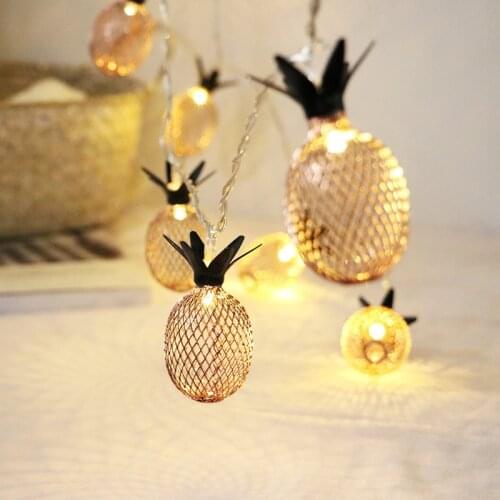 Metal Pineapple Shape String Lights 10/20 LED Fairy Lights Retro Garland Home Decor Luminary Christmas Party Wedding Decoration