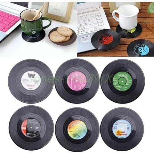 Fashion Vinyl Silicone Record Retro CD Type Drink Coasters Cup Mats 6pcs/ Set