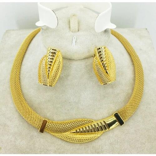 HOT Fashion wedding Dubai Africa Nigeria African Jewelry set gold-color necklace Earrings romantic woman Bridal Jewelry Sets