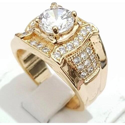 Punkboy Hot Sale Golden Crystal Ring for Men Male Jewelry Engagement Ring Geometry Rhinestone Rings Banquet Wedding Band Jewelry