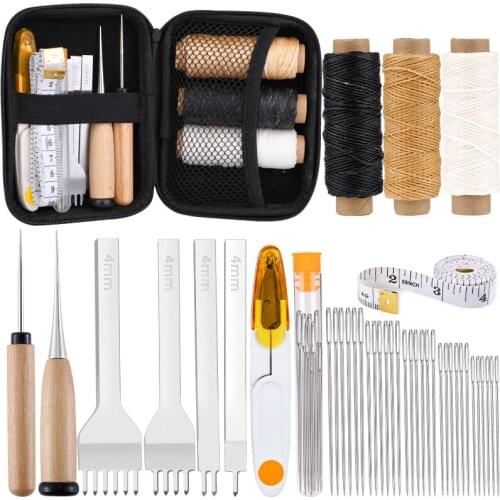 MIUSIE Leather Sewing Kit Hand Sewing Stitching Punching Tool With Wax Thread And Needles For DIY Leather Repairing Craft Works