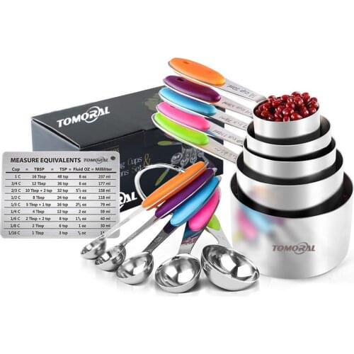 TOMORAL Measuring Cups and Spoons Set of 13, Durable 304 Stainless Steel 5 Measuring Cups and 5 Measuring Spoons