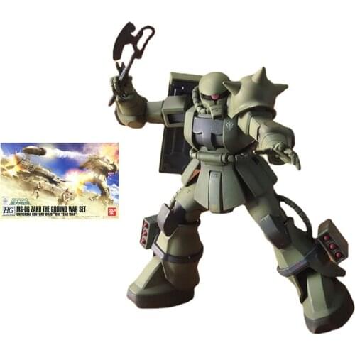 Bandai Gundam Model Kit Anime Figure HGUC 1/144 MS-06 Zaku The Ground War Set Genuine Gunpla Action Toy Figure Toys for Children
