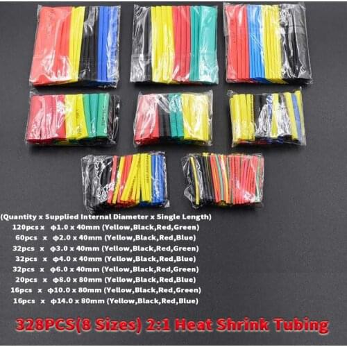 328pcs Heat Shrinkable Tube Kit Shrinking Assorted Polyolefin Insulation Sleeving 2:1 Wire Cable Sleeve Kit DIY Wire Repair