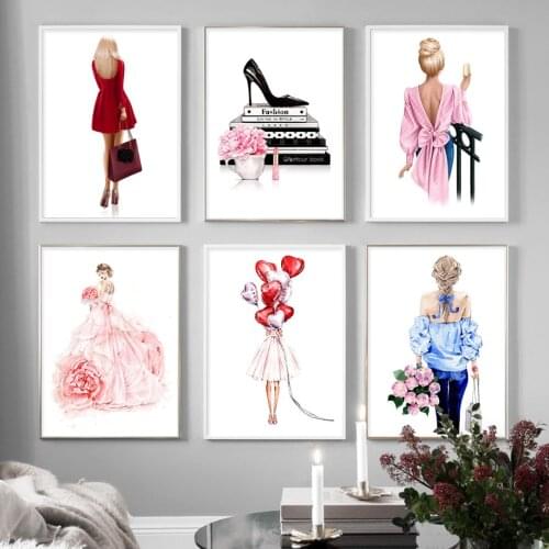 Wall Art Canvas Painting Flower Dress Girl City Career Lady Nordic Posters And Prints Wall Pictures For Living Room Wall Decor