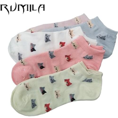 CAT Warm comfortable cotton bamboo fiber girl womens socks ankle low female invisible color girl boy hosier 1pair=2pcs WS79