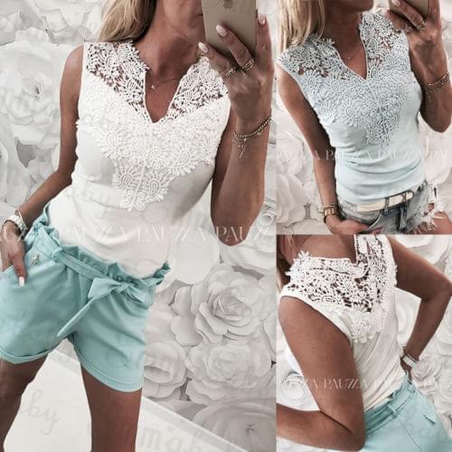 Pudcoco New Womens Sleeveless Casual Vest Solid Color Lace Patchwork Simple Style Tops Outwear Street Style Tank Tops