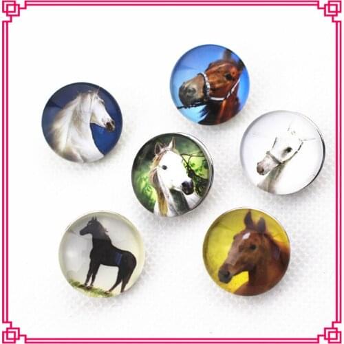 New arrive 20pcs/lot 18mm mix random glass horse snap buttons for diy snap bracelet jewelry