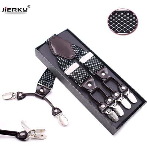 JIERKU Suspenders Mans Braces 6Clips Suspensorio Tirantes Elasticity Trousers Strap Father/Husbands Gift 3.5*120cm JK6C0822