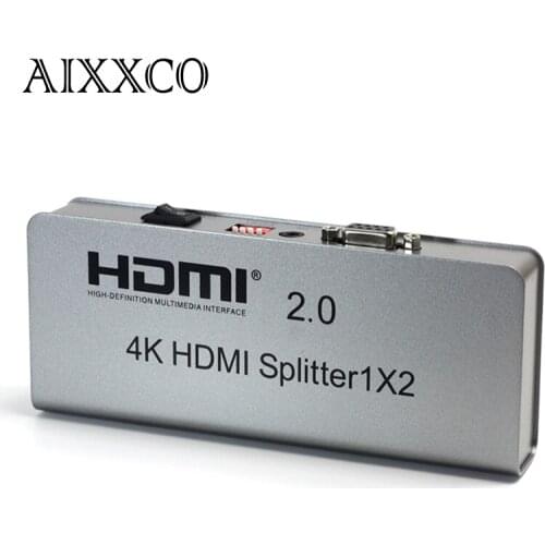 AIXXCO 4K 1X2 HDMI 2.0 Splitter 1080P 1 IN 2 Out HDMI Splitter Switcher With EDID RS232 Support IR Extender For HDTV